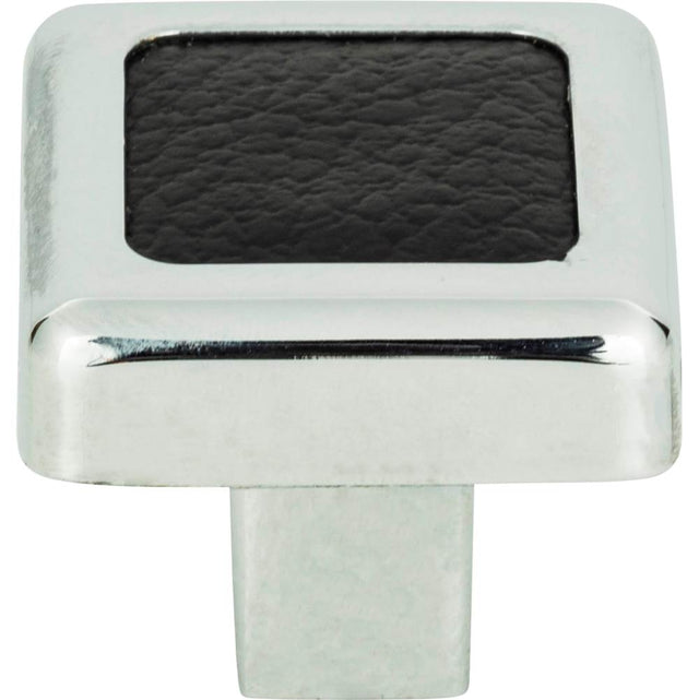 Atlas - Paradigm Square Knob 1 1/4 Inch CH and Black Leather - Polished Chrome,Black Leather