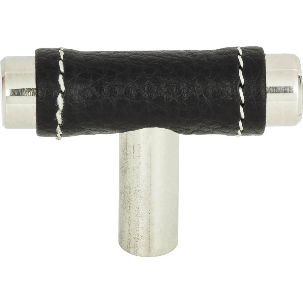 Atlas - Zanzibar Black Leather Knob 1 7/8 Inch Polished Chrome - Polished Chrome