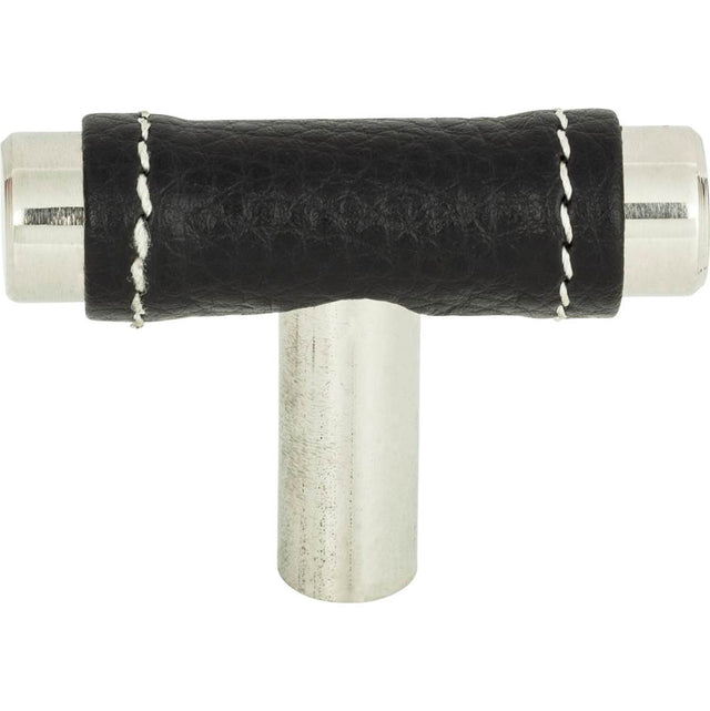 Atlas - Zanzibar Black Leather Knob 1 7/8 Inch Polished Chrome - Polished Chrome