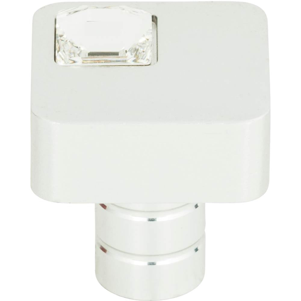 Atlas - Crystal Off Center Square Knob 1 Inch Matte Chrome - Matte Chrome