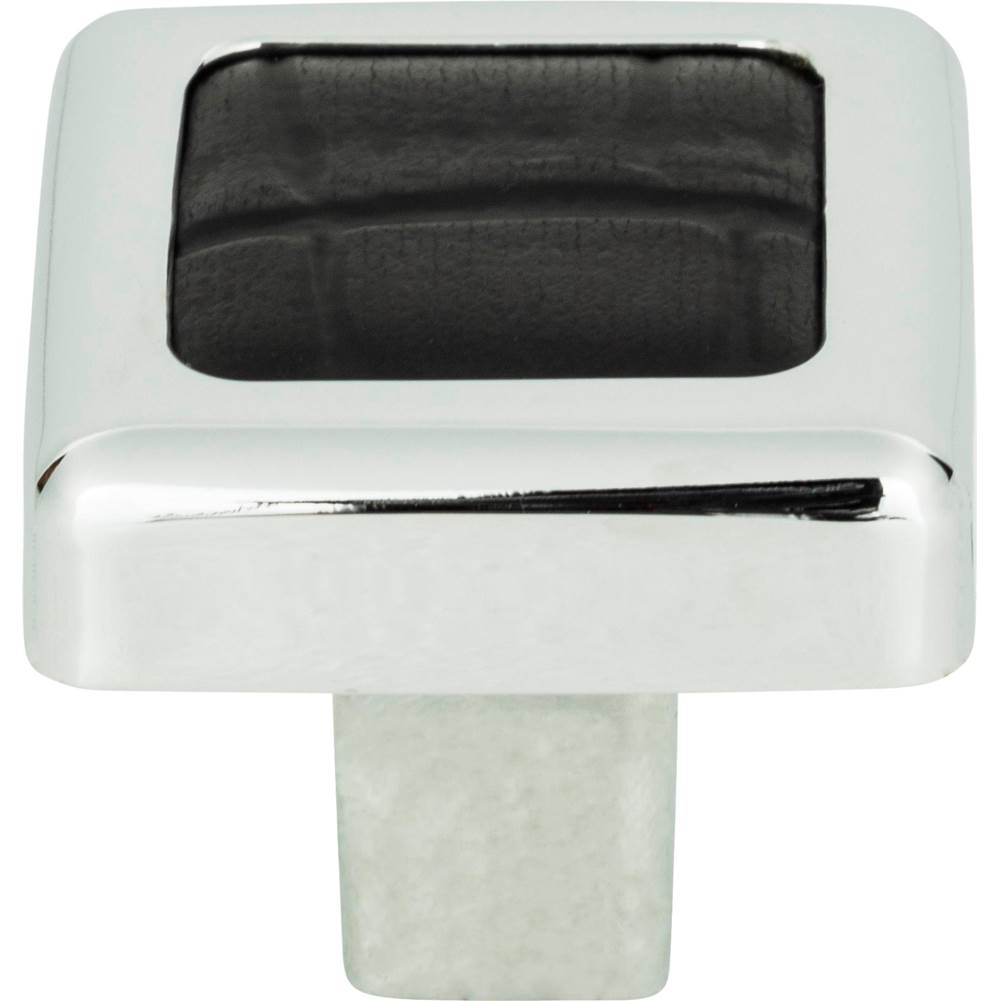 Atlas - Paradigm Square Knob 1 1/4 Inch CH and Black Croc Leather - Polished Chrome, Black Croc Leather