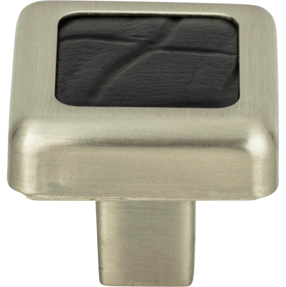 Atlas - Paradigm Square Knob 1 1/4 Inch BN and Black Croc Leather - Brushed Nickel,Black Croc Leather