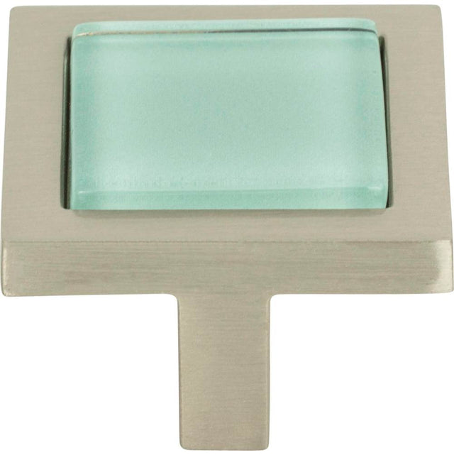 Atlas - Spa Green Square Knob 1 3/8 Inch Brushed Nickel - Brushed Nickel