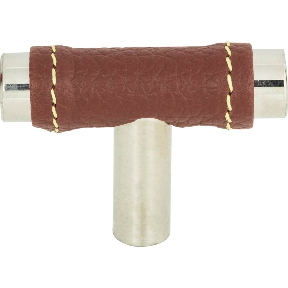 Atlas - Zanzibar Brown Leather Knob 1 7/8 Inch Polished Chrome - Polished Chrome