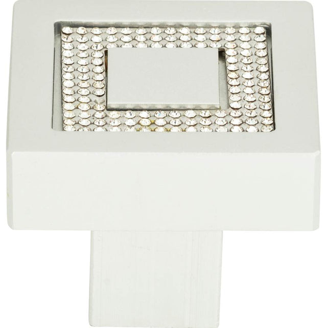 Atlas - Crystal Square Inset Knob 1 3/8 Inch Matte Chrome - Matte Chrome