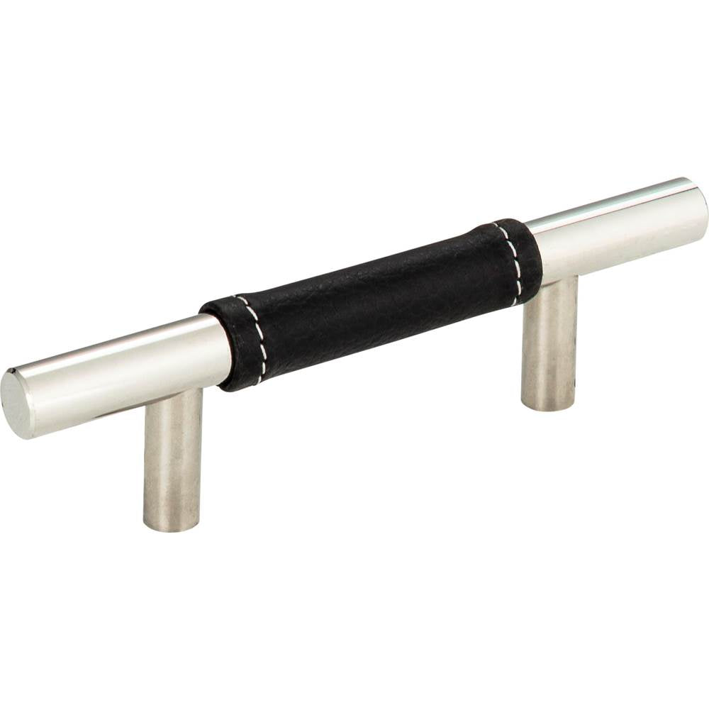 Zanzibar Black Leather Pull 3 Inch (c-c) Polished Chrome