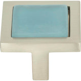 Atlas - Spa Blue Square Knob 1 3/8 Inch Brushed Nickel - Brushed Nickel