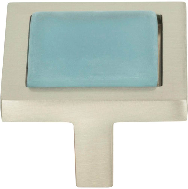 Atlas - Spa Blue Square Knob 1 3/8 Inch Brushed Nickel - Brushed Nickel