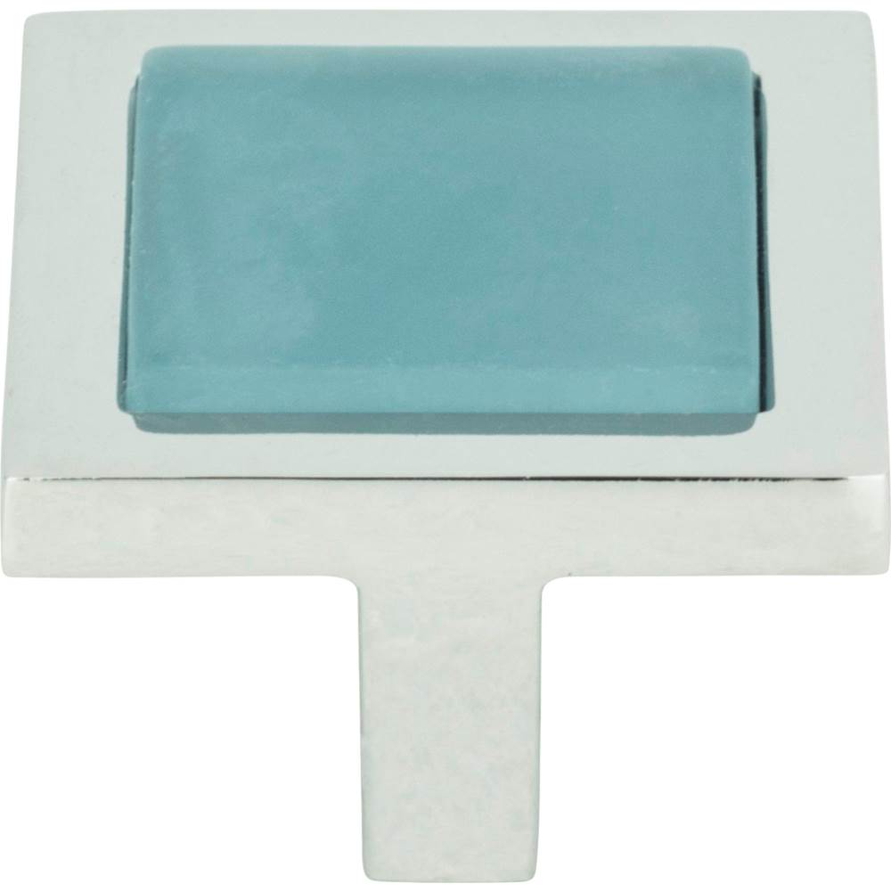 Atlas - Spa Blue Square Knob 1 3/8 Inch Polished Chrome - Polished Chrome