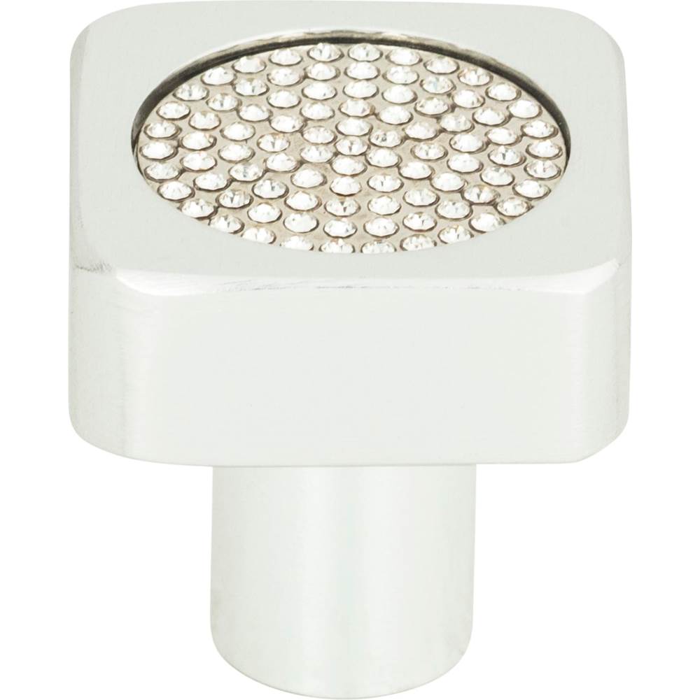 Atlas - Crystal Square Inset Knob 1 Inch Matte Chrome - Matte Chrome