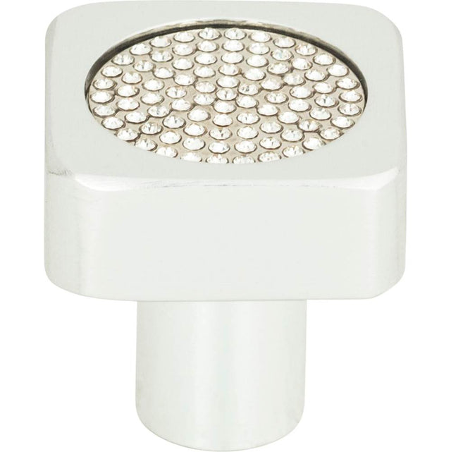 Atlas - Crystal Square Inset Knob 1 Inch Matte Chrome - Matte Chrome