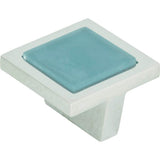 Spa Blue Square Knob 1 3/8 Inch Brushed Nickel