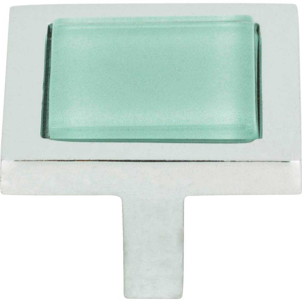 Atlas - Spa Green Square Knob 1 3/8 Inch Polished Chrome - Polished Chrome