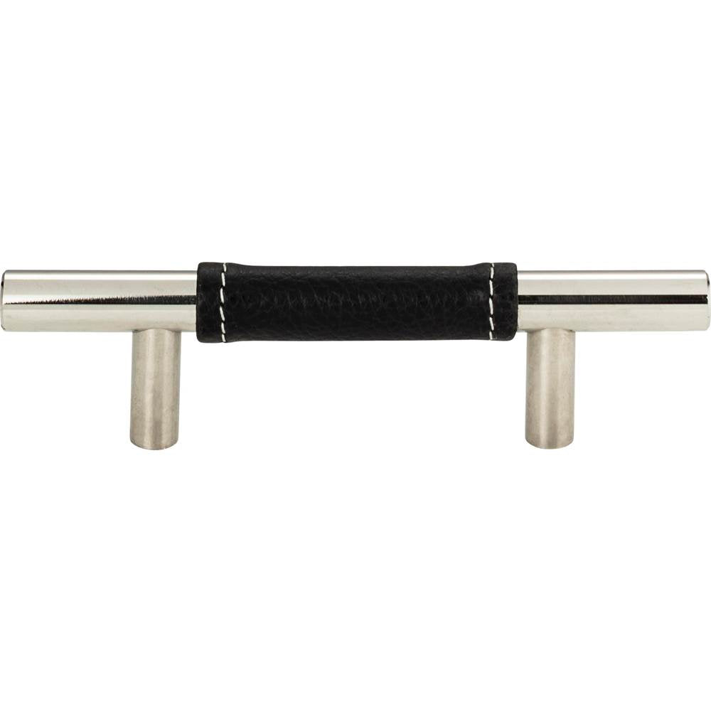 Atlas - Zanzibar Black Leather Pull 3 Inch (c-c) Polished Chrome - Polished Chrome