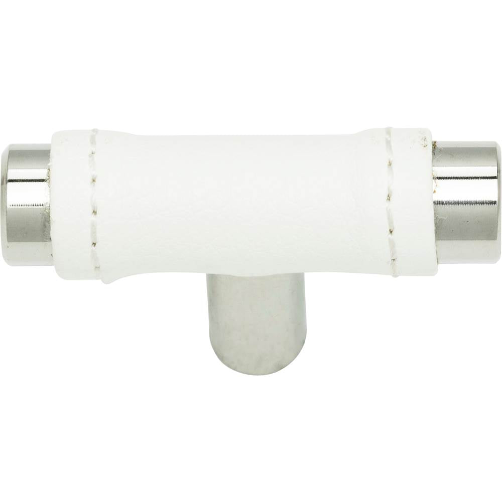 Zanzibar White Leather Knob 1 7/8 Inch Polished Chrome