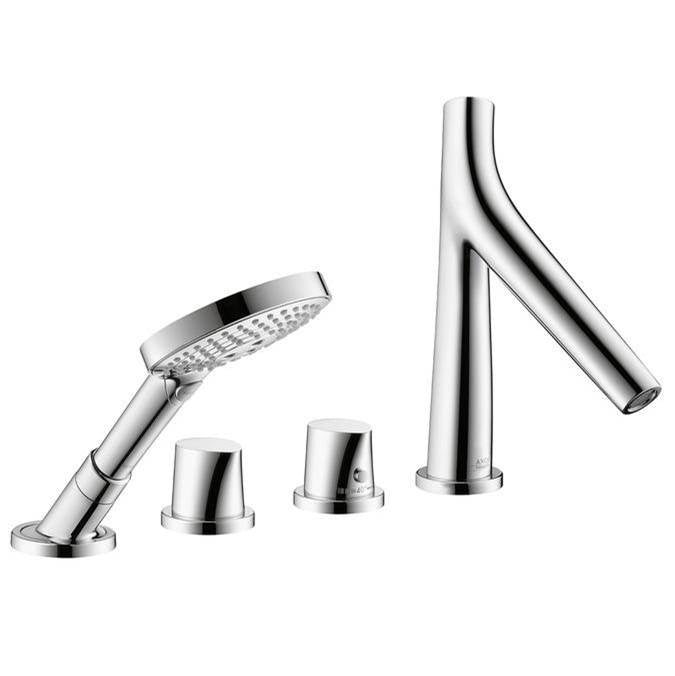 Axor - Starck Organic 4-Hole Thermostatic Roman Tub Set Trim with 1.75 GPM Handshower in Chrome - Chrome