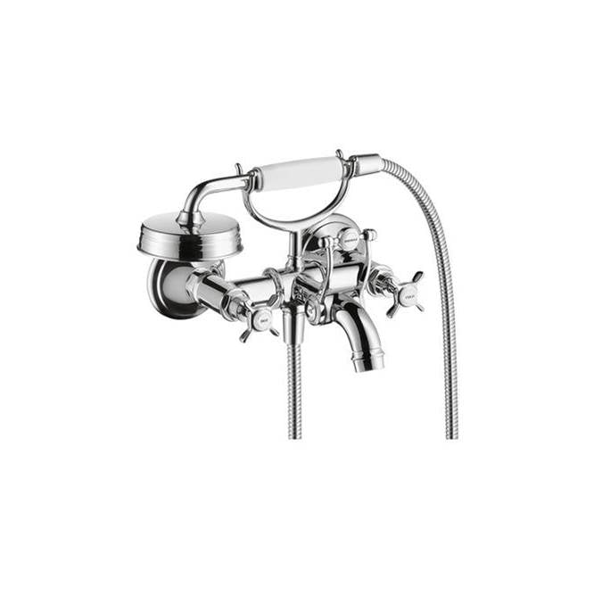 Axor - AXOR Montreux 2-Handle Wall-Mounted Tub Filler with Cross Handles and 1.8 GPM Handshower in Chrome - Chrome