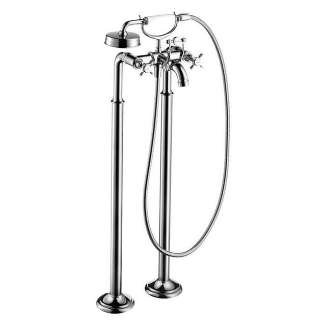Axor - AXOR Montreux 2-Handle Freestanding Tub Filler Trim with Cross Handles and 1.8 GPM Handshower in Chrome - Chrome