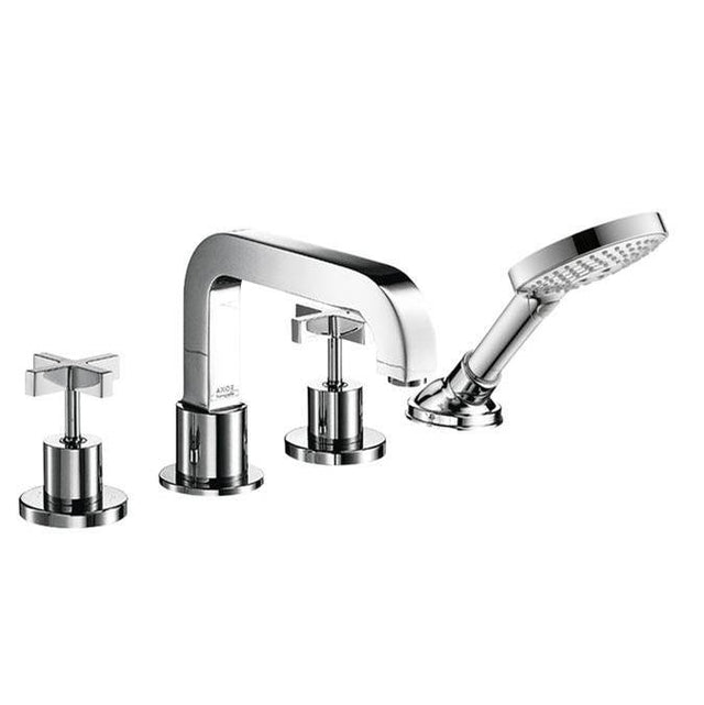 Axor - AXOR Citterio 4-Hole Roman Tub Set Trim with Cross Handles and 1.75 GPM Handshower in Chrome - Chrome