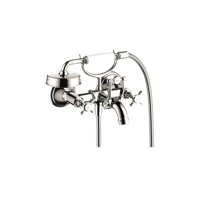Axor - AXOR Montreux 2-Handle Wall-Mounted Tub Filler with Cross Handles and 1.8 GPM Handshower in Polished Nickel - Polished Nickel