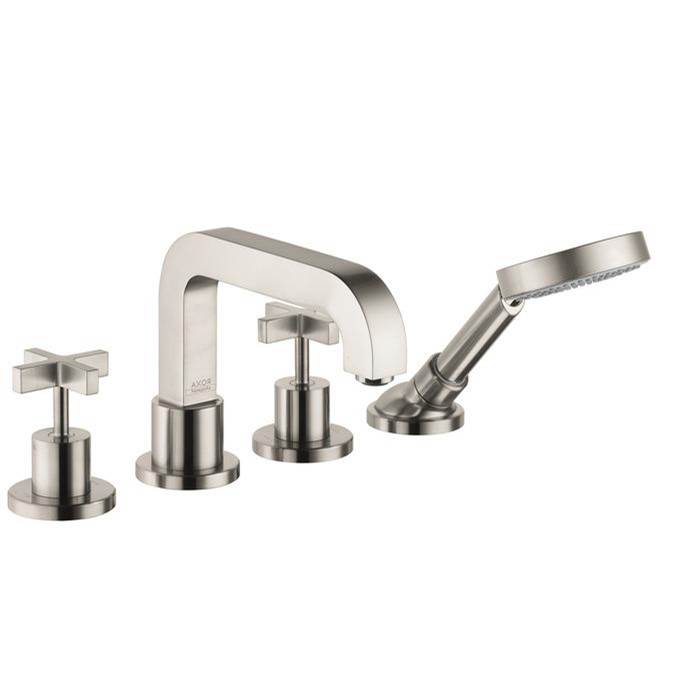 Axor - AXOR Citterio 4-Hole Roman Tub Set Trim with Cross Handles and 1.75 GPM Handshower in Brushed Nickel - Brushed Nickel