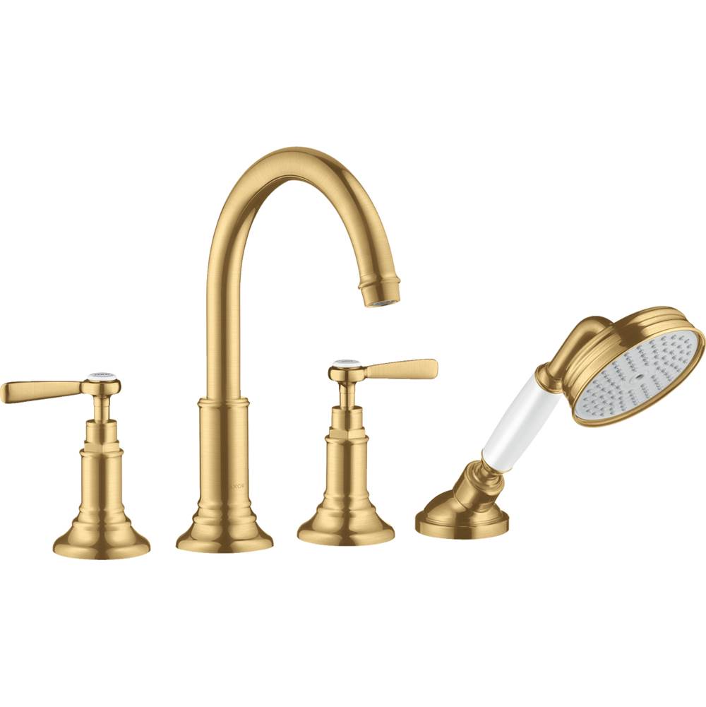 Axor - AXOR Montreux 4-Hole Roman Tub Set Trim with Lever Handles and 1.8 GPM Handshower in Brushed Gold Optic - Brushed Gold Optic