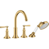 Axor - AXOR Montreux 4-Hole Roman Tub Set Trim with Lever Handles and 1.8 GPM Handshower in Brushed Gold Optic - Brushed Gold Optic