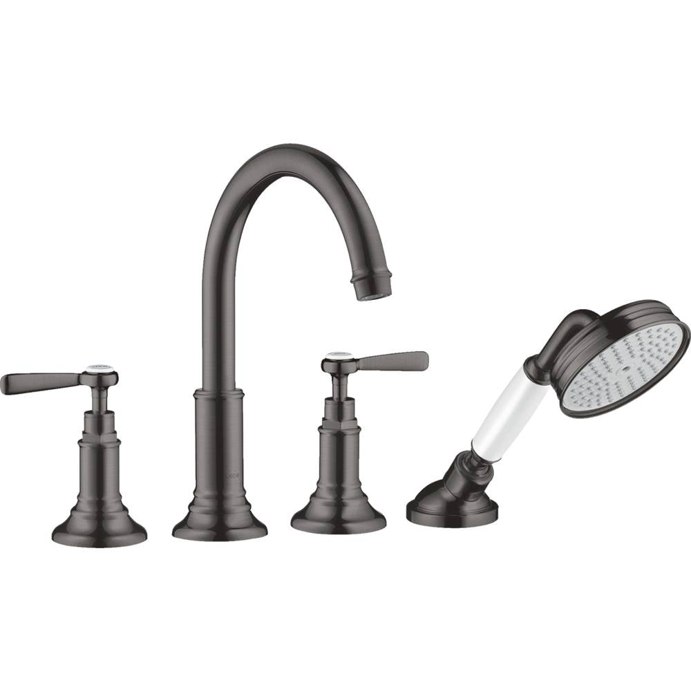 Axor - AXOR Montreux 4-Hole Roman Tub Set Trim with Lever Handles and 1.8 GPM Handshower in Brushed Black Chrome - Brushed Black Chrome