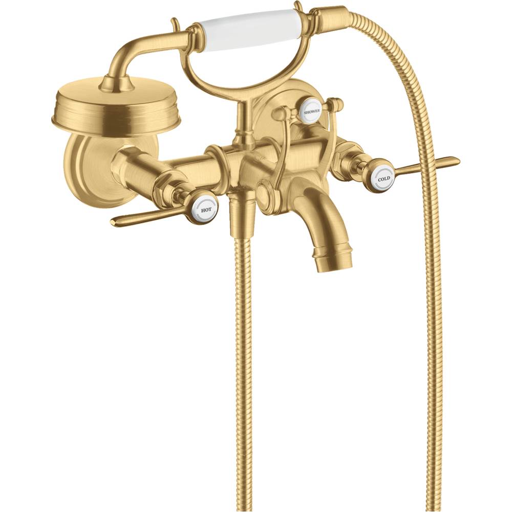 Axor - AXOR Montreux 2-Handle Wall-Mounted Tub Filler with Lever Handles and 1.8 GPM Handshower in Brushed Gold Optic - Brushed Gold Optic