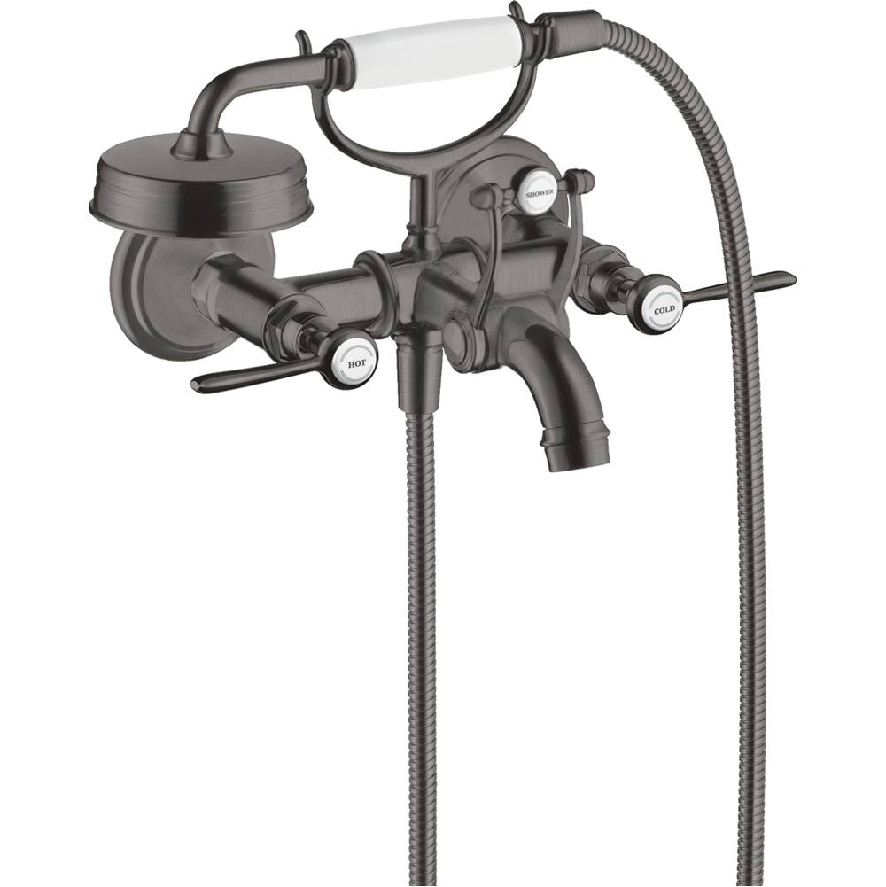 Axor - AXOR Montreux 2-Handle Wall-Mounted Tub Filler with Lever Handles and 1.8 GPM Handshower in Brushed Black Chrome - Brushed Black Chrome