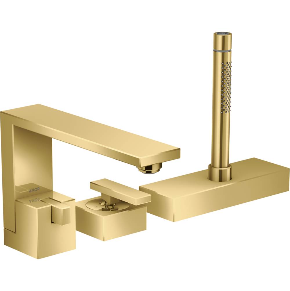 Axor - Edge 3-Hole Roman Tub Set Trim with 1.75 GPM Handshower in Polished Gold Optic - Polished Gold Optic