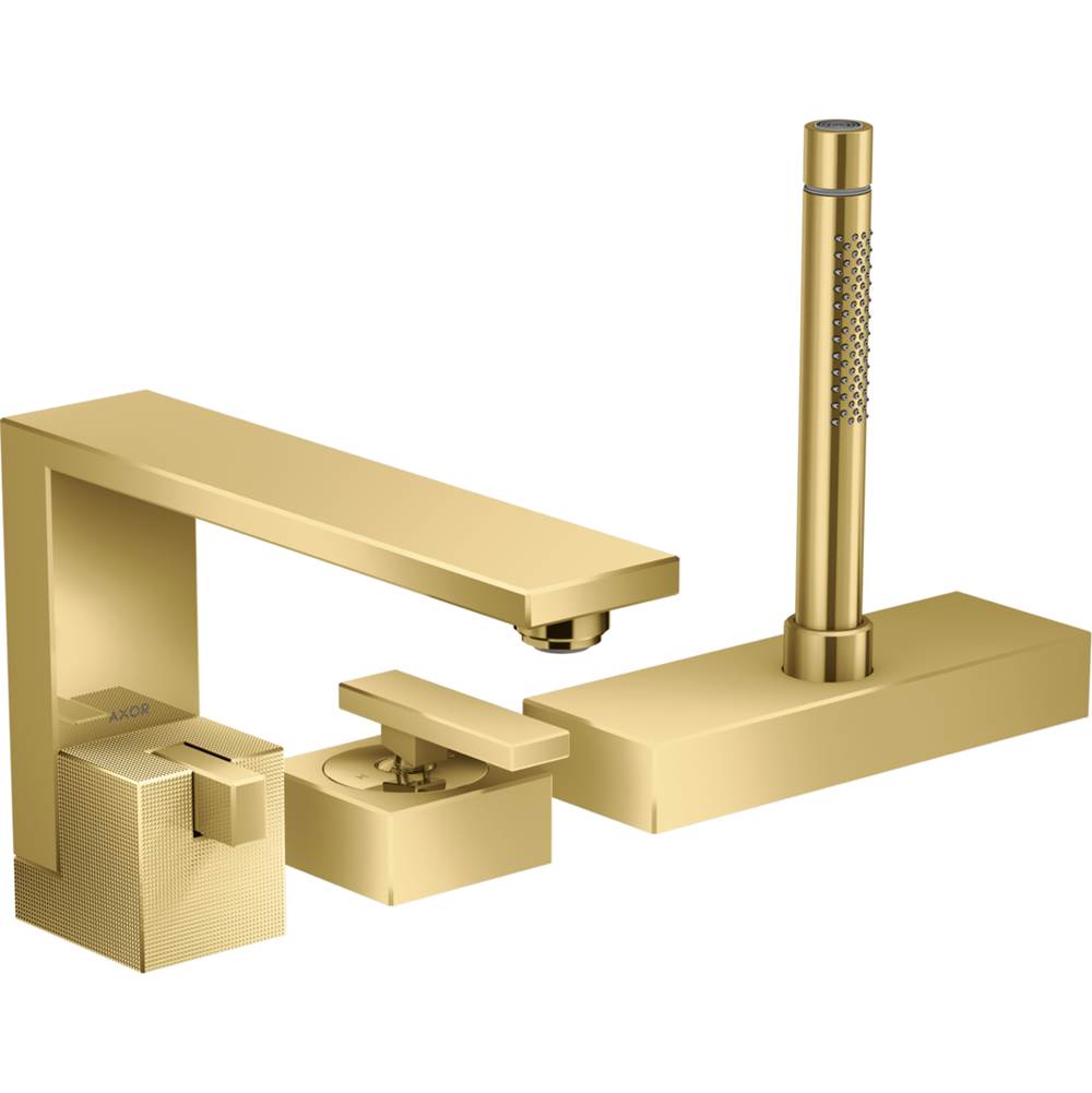 Axor - AXOR Edge 3-Hole Roman Tub Set Trim with 1.75 GPM Handshower - Diamond Cut in Polished Gold Optic - Polished Gold Optic