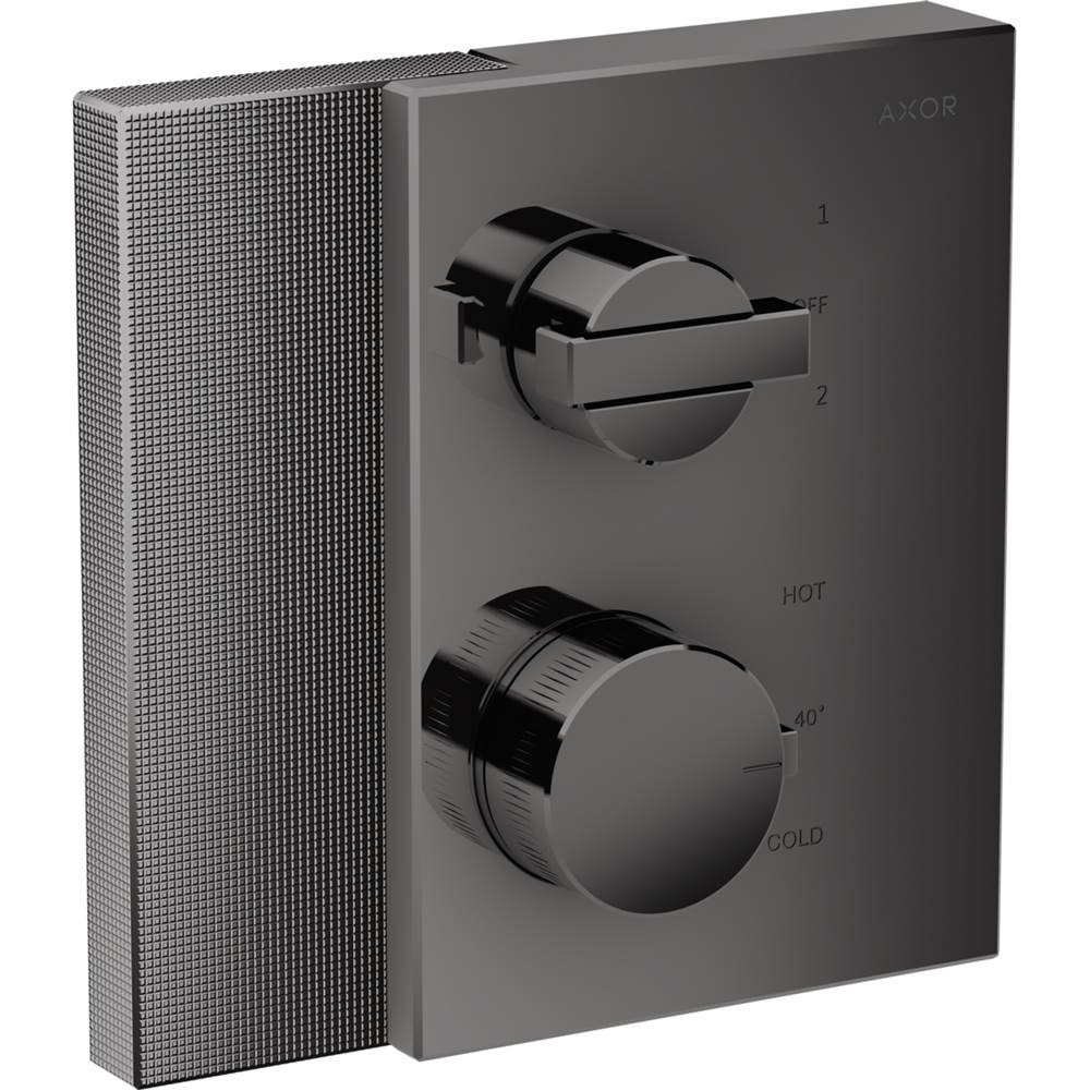 Axor - AXOR Edge Thermostatic Trim with Volume Control and Diverter - Diamond Cut in Polished Black Chrome - Polished Black Chrome