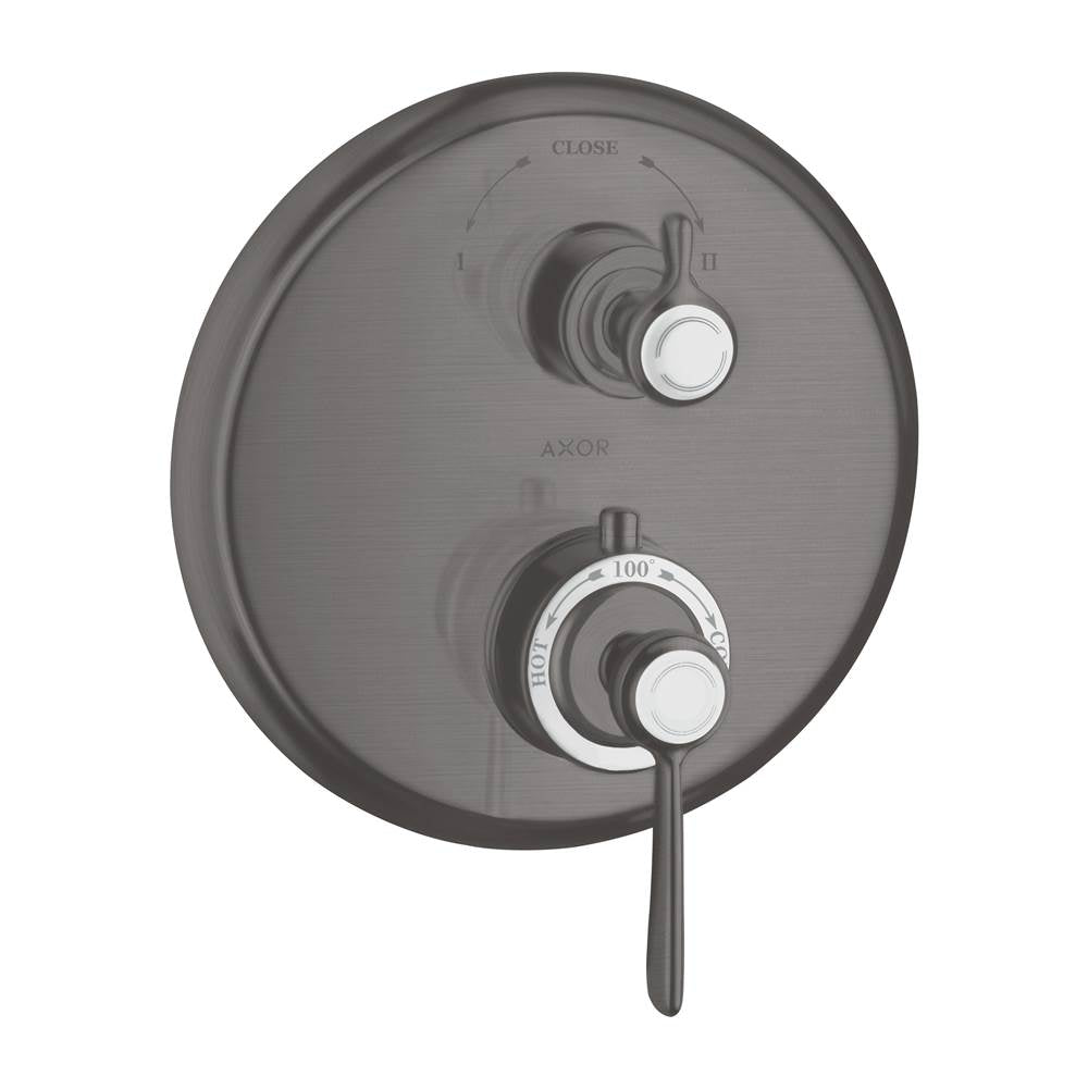 Axor - AXOR Montreux Thermostatic Trim with Volume Control and Diverter in Brushed Black Chrome - Brushed Black Chrome