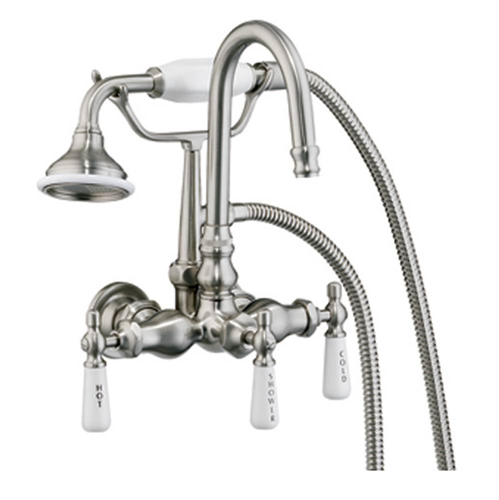 Barclay - Hand Shower Faucet w/Code Spt,  Porc Handles, Brushed Nickel - Satin Nickel