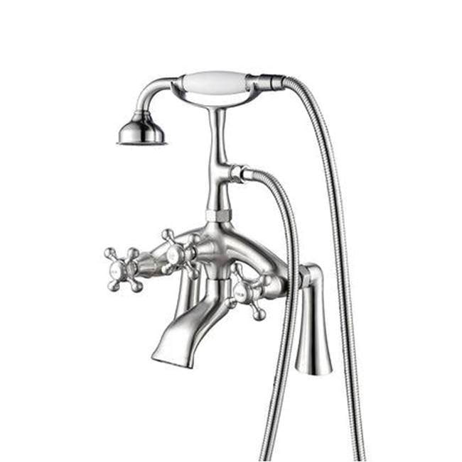 Barclay - Deck Mount Filler w/HandShower 8'' Curved Bdy,Cross Hndl,BN - Brushed Nickel