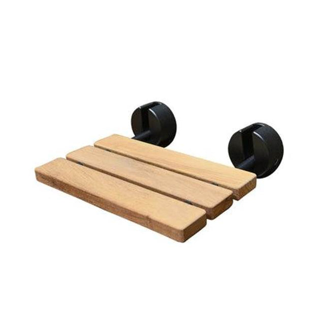 Barclay - 16'' Wall Mount Teak Showerseat Brushed Nickel Round Brackets - Brushed Nickel