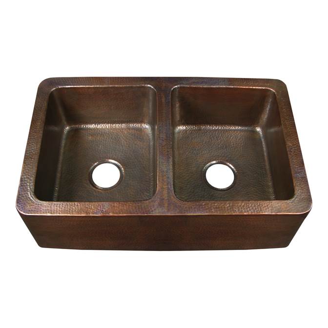 Barclay - Pembroke Double Bowl Farmer  Sink, Hammered Antique Copper - Antique Copper
