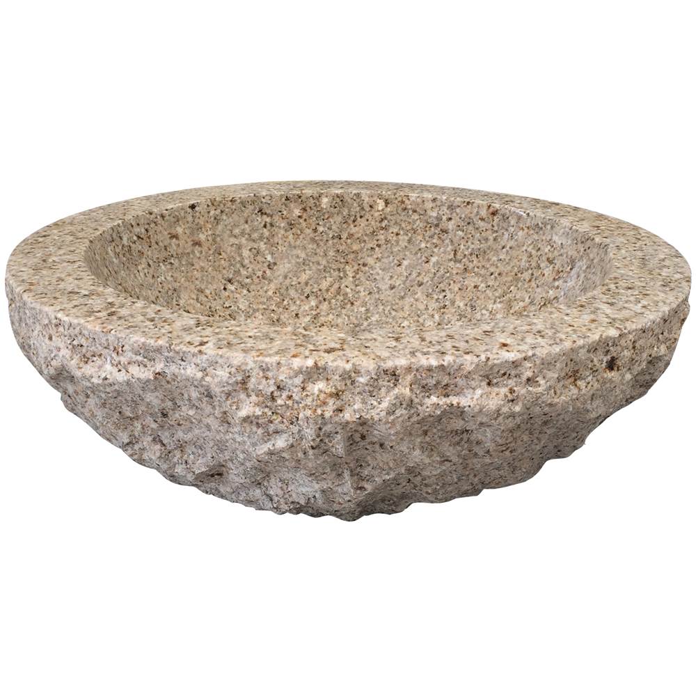 Barclay - Crestone Round Granite Vessel Polished Beige Granite - Polished Brass