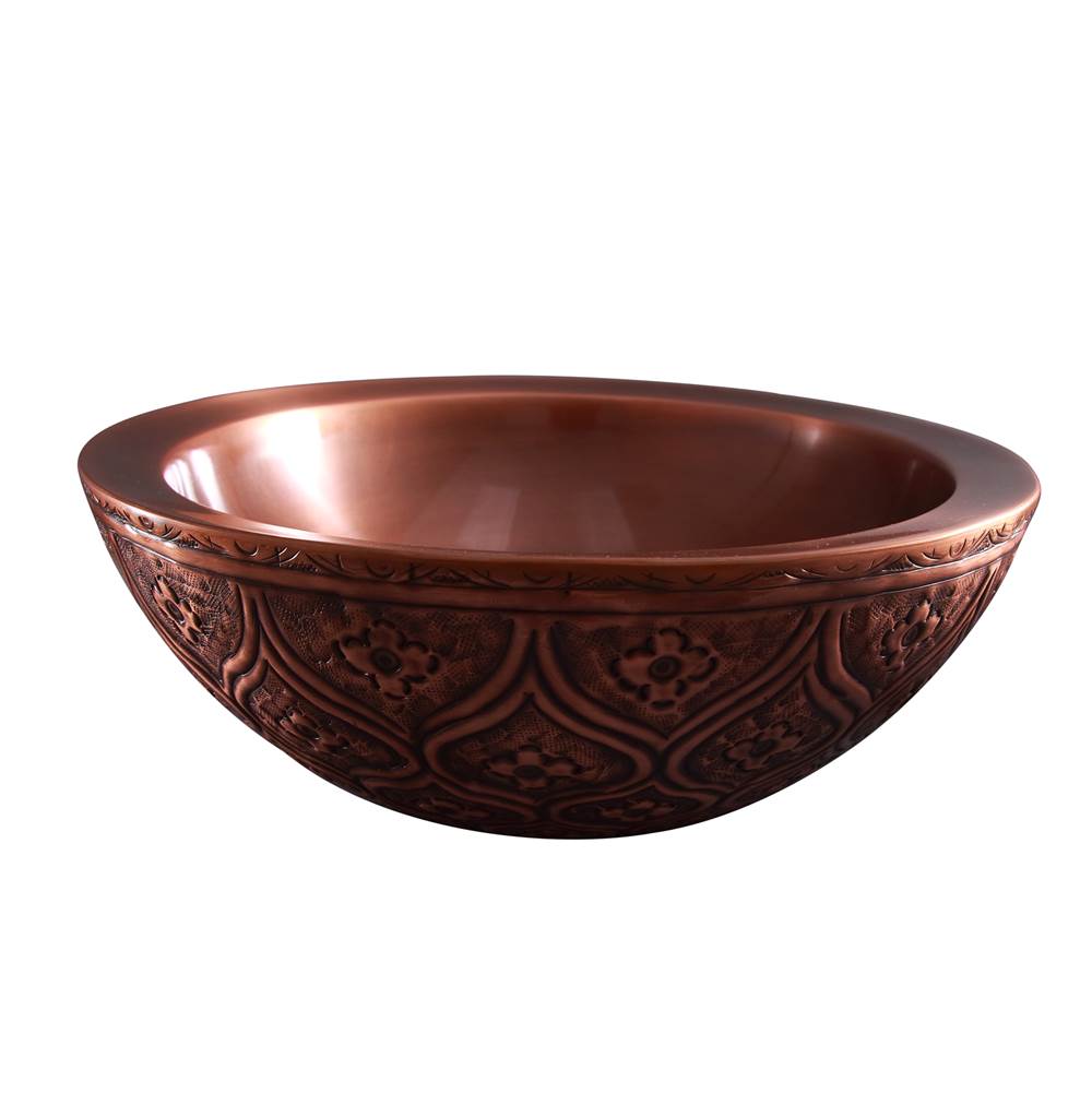 Barclay - Addie Round Embossed Copper Vessel, Dark Antique - Antique Copper