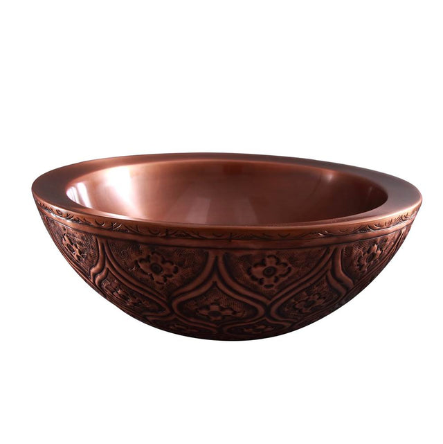 Barclay - Addie Round Embossed Copper Vessel, Dark Antique - Antique Copper