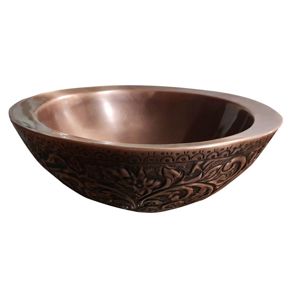 Barclay - Akola 14'' Round Embossed Copper Vessel - Antique Copper