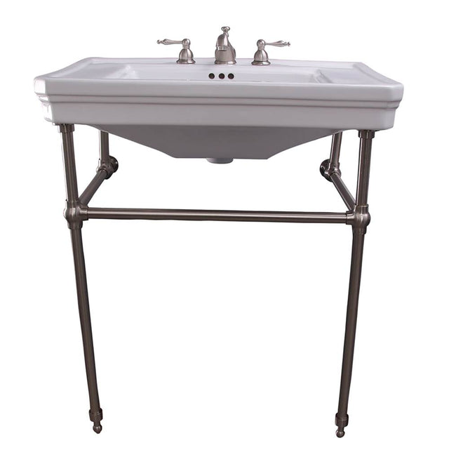 Barclay - Drew 30'' Console w/Stand, White, 8'' Widespread, BN Stand - Brushed Nickel