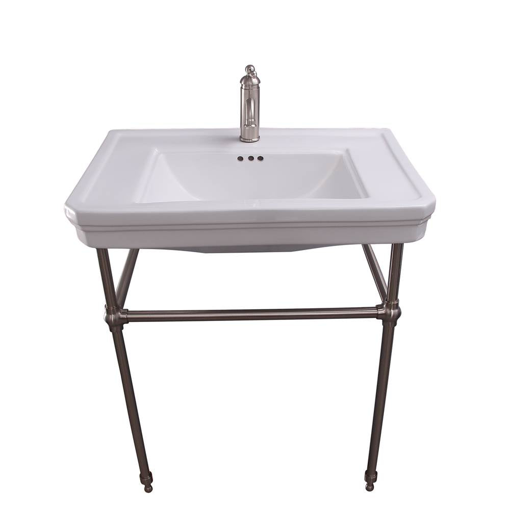 Barclay - Drew 30'' Console w/Stand, White, 1 Faucet Hole, BN Stand - Brushed Nickel