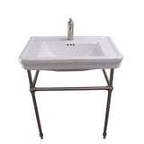 Barclay - Drew 30'' Console w/Stand, White, 1 Faucet Hole, BN Stand - Brushed Nickel