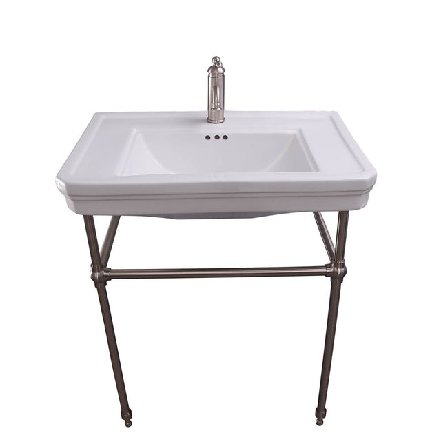 Barclay - Drew 30'' Console w/Stand, White, 1 Faucet Hole, BN Stand - Brushed Nickel