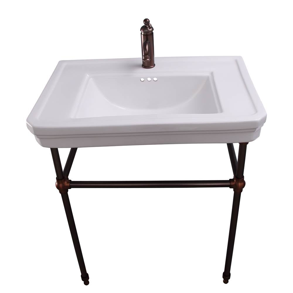 Barclay - Drew 30'' Console w/Stand, White, 1 Faucet Hole, PN Stand - Polished Nickel