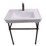 Barclay - Drew 30'' Console w/Stand, White, 1 Faucet Hole, PN Stand - Polished Nickel