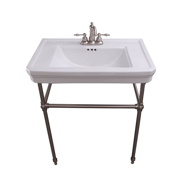 Barclay - Drew 30'' Console w/Stand, White, 4'' CC, BN Stand - Brushed Nickel