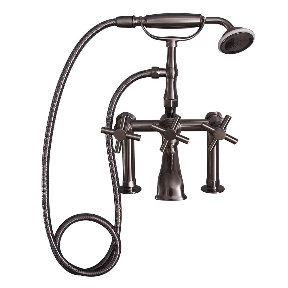Barclay - Deck Mount Tub Facuet w/ Cros Handles, Hand Shower-BN - Brushed Nickel